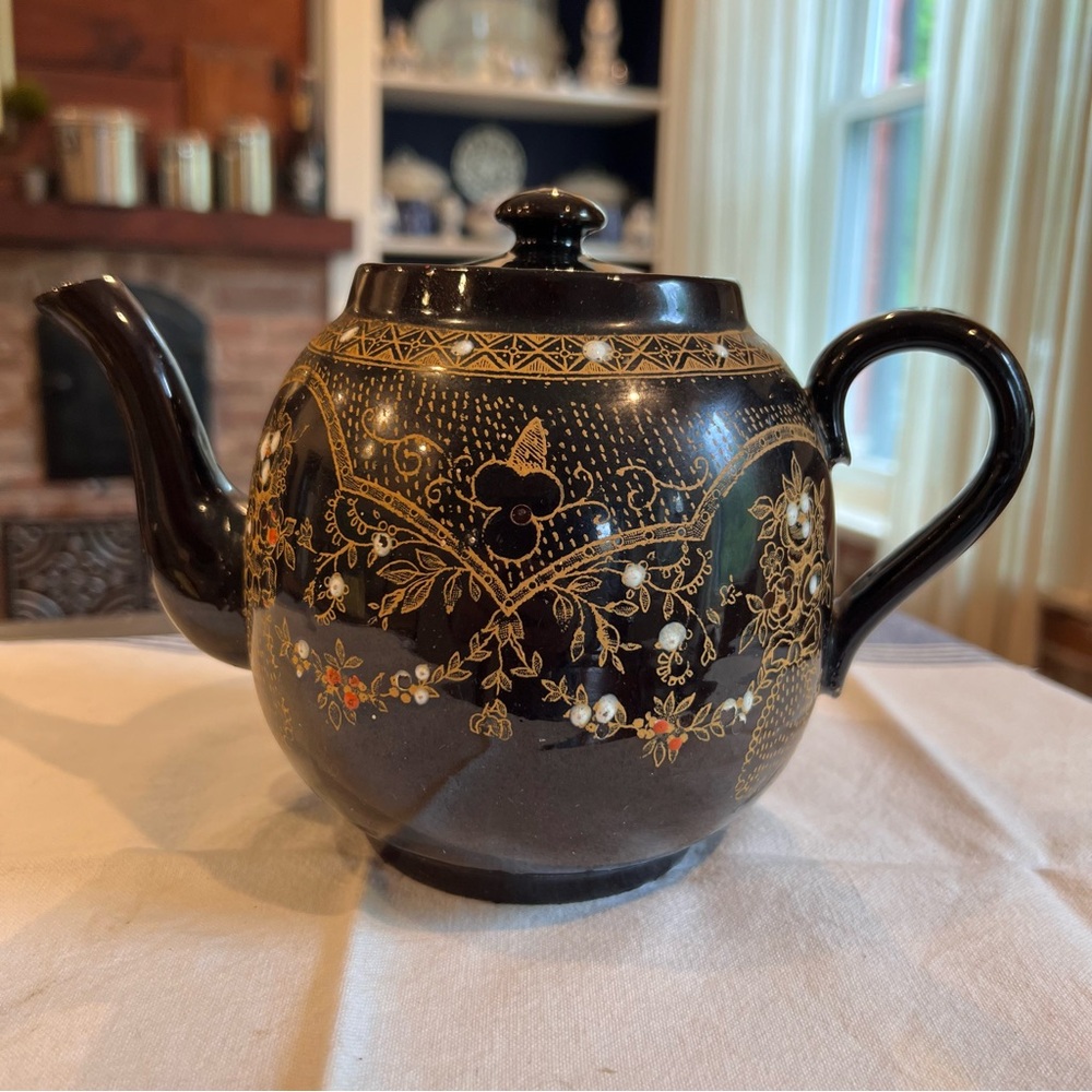 Vintage 40s Brown Floral Teapot